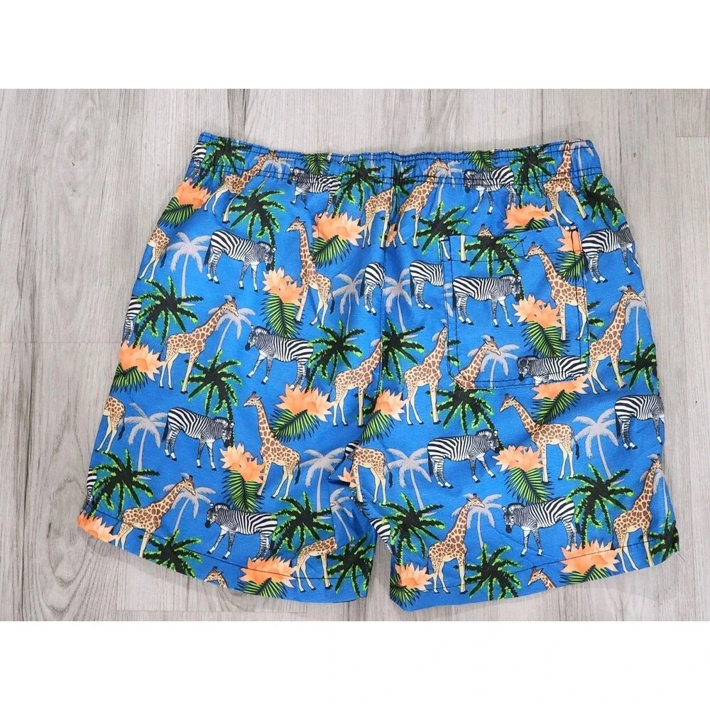 Men’s Beach Bros Safari Animals Palm trees Swim Trunks Size M 6